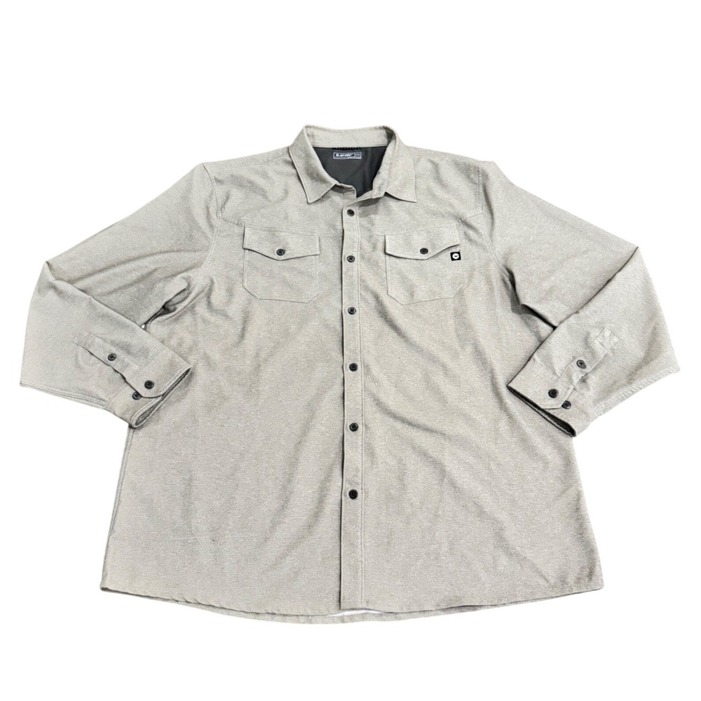 Hi-Tec Button‎ Up Shirt Men XXL Beige Long Sleeve Outdoor Hiking Work Shirt